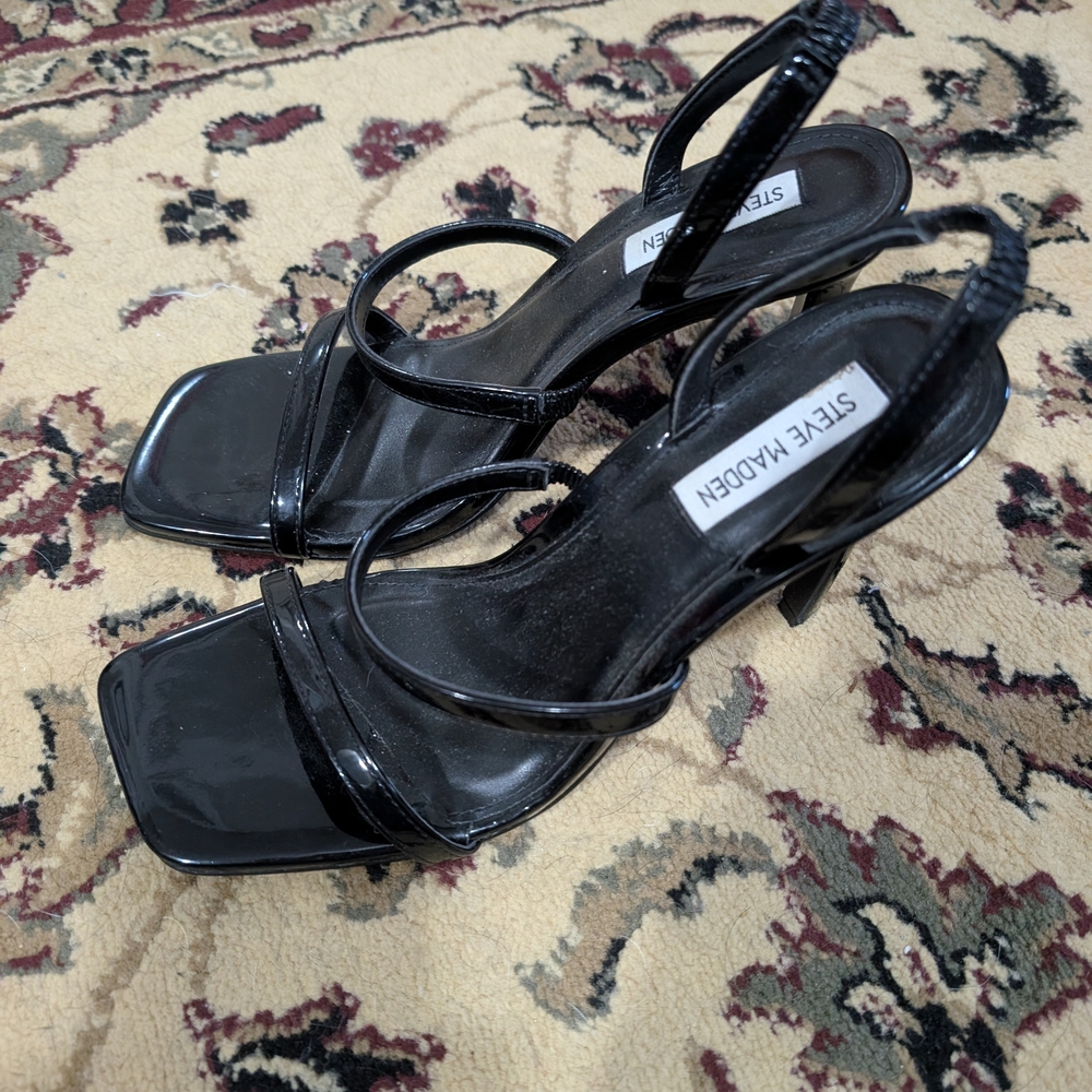 Steve Madden Glossy Black Strappy Heels